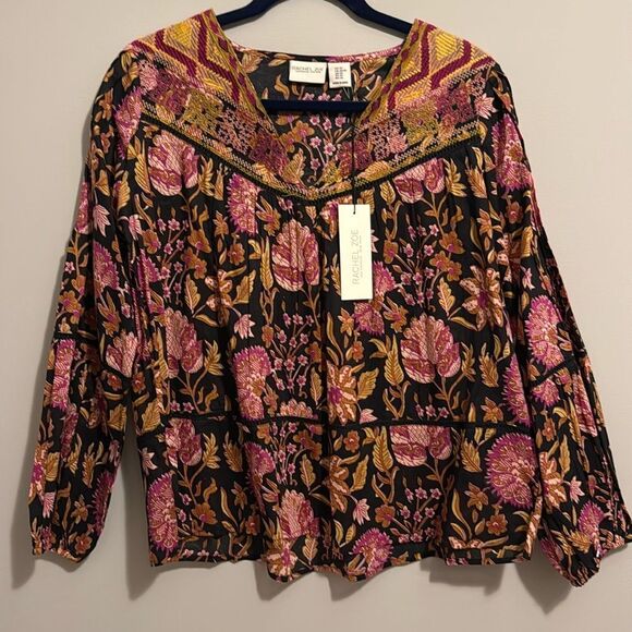 Rachel Zoe Black Floral Boho Blouse C49 - Picture 1 of 8
